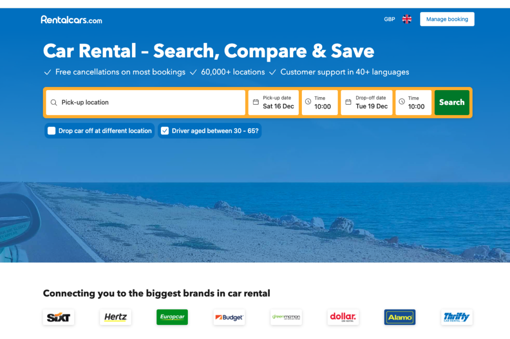 Rentalcars.com homepage | Ratio Partners CRO webinar